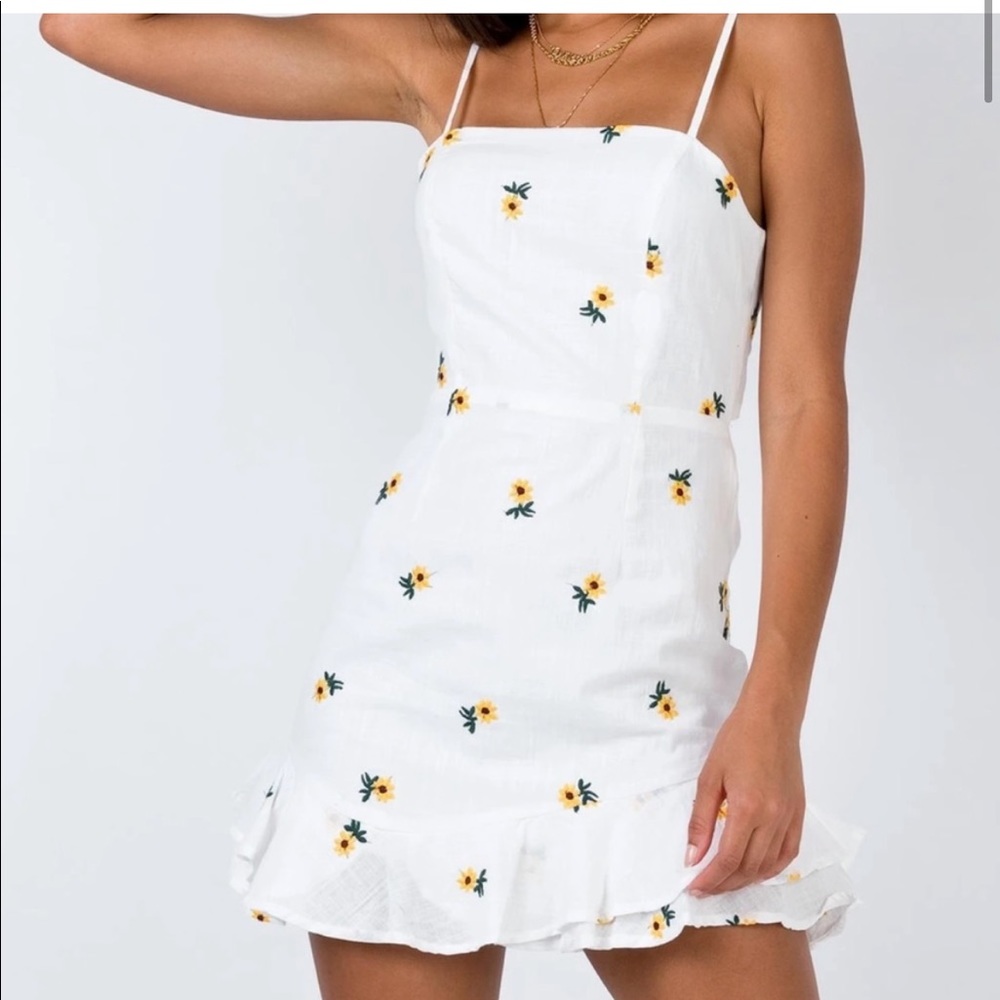 princess polly chamberlain sunflower embroidery tie back mini dress